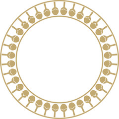 Vector golden round Egyptian ornament. Circle, frame, ring of ancient Egypt.Pattern of lotus flowers and sun

