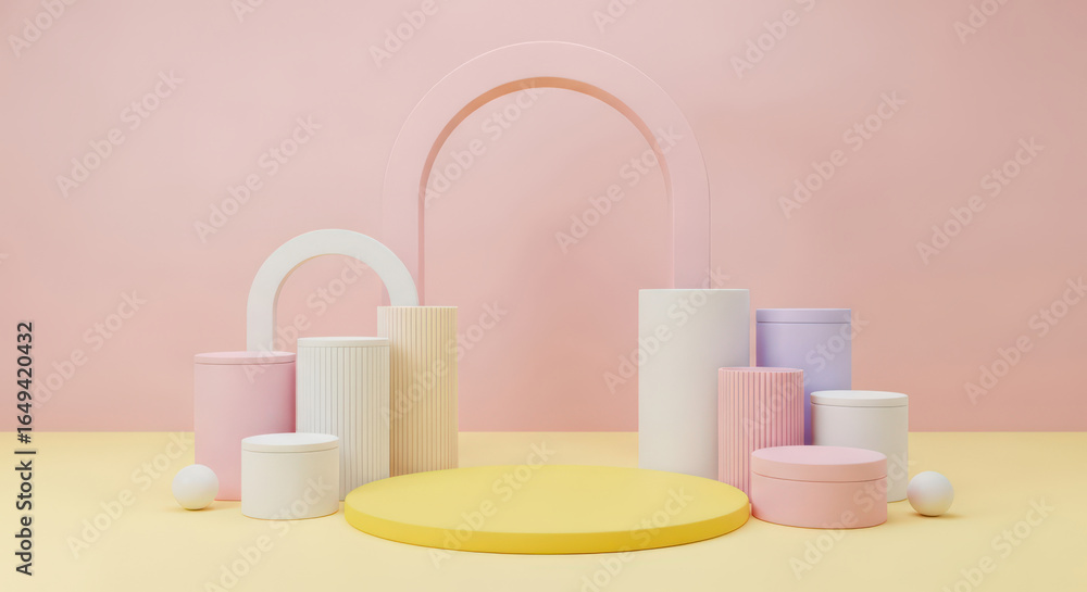 Aufkleber pastel dreamscape a symphony of shapes and colors in a serene studio setting for product display and