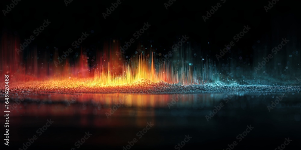 Poster colorful abstract sound wave visualization with progressively changing brightness and texture in a d