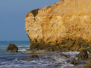 Landscape shots Praia Maria Luisa Albufeira, Gorgeous flat beach, sandy with rocky cliffs, Algarve...