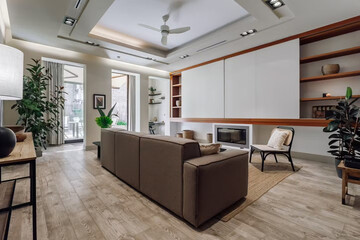 Modern luxury apartment interior in minimal scandinavian style, 3d rendering