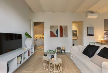 Modern luxury apartment interior in minimal scandinavian style, 3d rendering