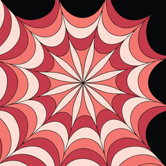A colorful abstract starburst pattern with red and pink hues on black