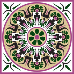 Vector colored classic Greek square ornament. Rectangle of Ancient Greece and Roman Empire. Byzantine painting of walls, floors and ceilings. Decoration of European palaces.
