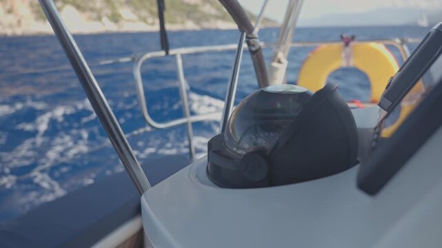 the helm of a yacht