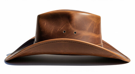 Classic Brown Leather Cowboy Hat on Isolated transparent background