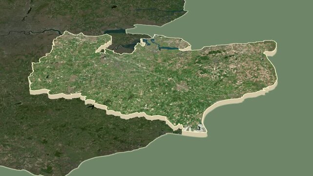 Kent region, England - Great Britain, extruded. Map animation