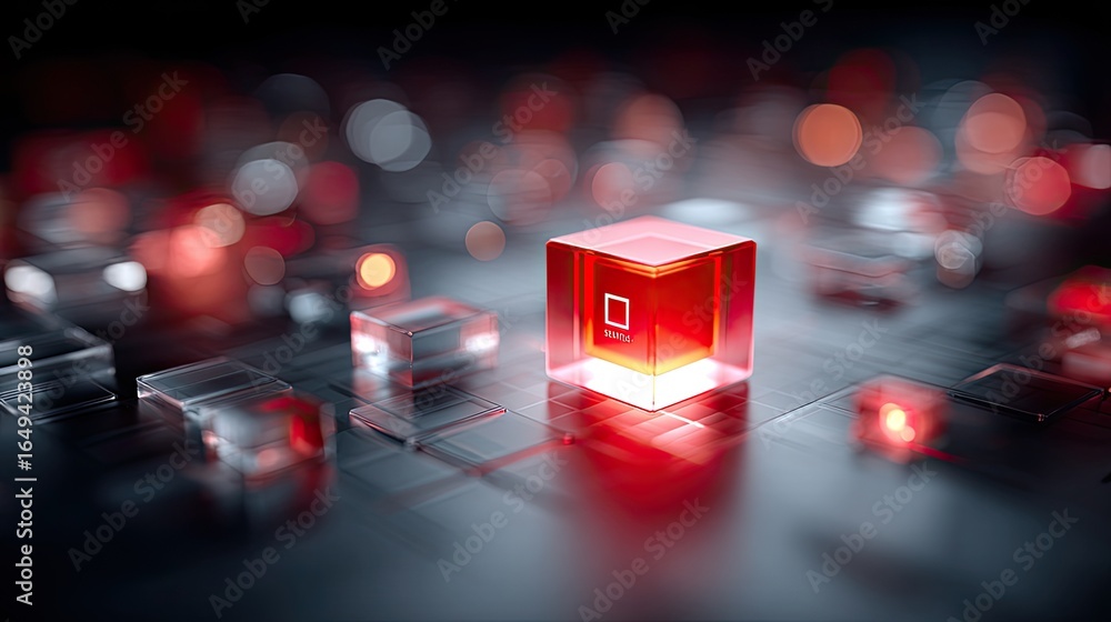 Poster abstract digital system ui showing a critical alert icon with overlapping firewall and malware visua