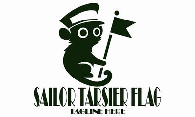 Sailor Tarsier Flag Mascot Vector Illustration, Sailor Tarsier Flag Mascot Logo Design