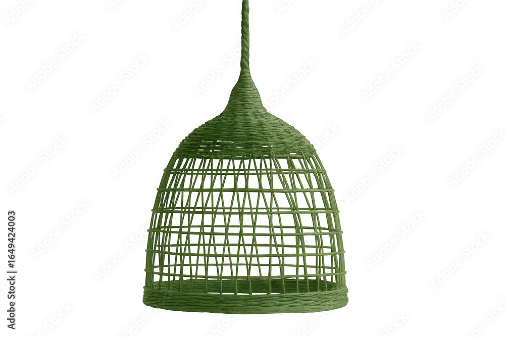 Poster eco-friendly wicker hanging lamp adding a touch of nature to interior design, isolated on transparen