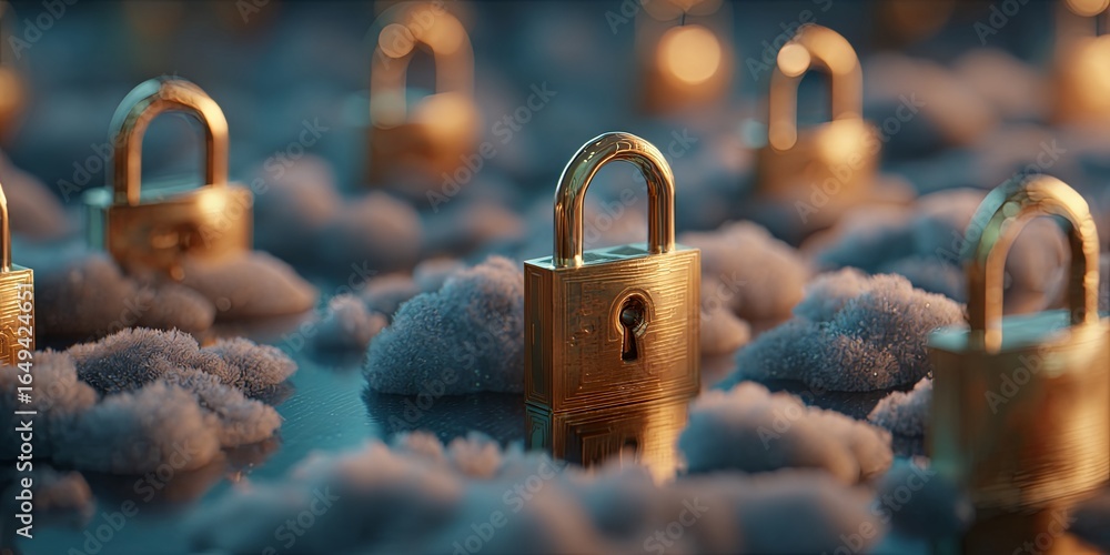 Poster secure cloud storage concept with a padlock representing digital protection against data breaches an