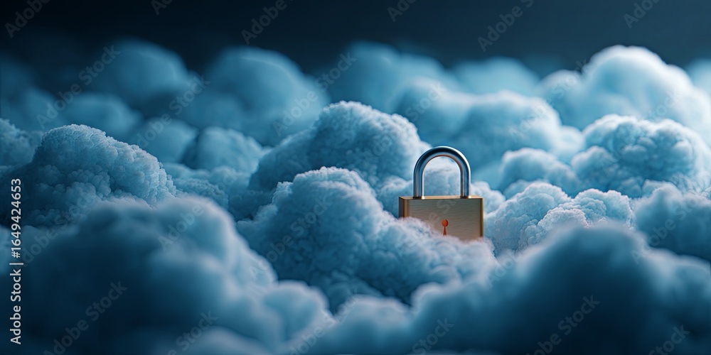 Poster secure cloud storage concept with a padlock representing digital protection against data breaches an