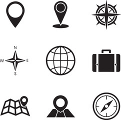 Travel Icons Location, Compass, Globe
