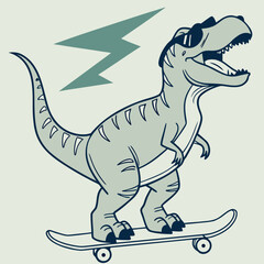 A cartoon dinosaur riding a skateboard with sunglasses on its face © AbuBokor