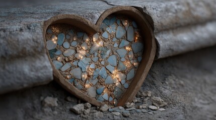 Soul-shaped crack in ground reveals glowing fragments of domestic life, symbolizing emotional loss and healing in a quiet, somber setting