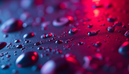 Cooling drops of molten metal on an inclined metal surface in bright and dramatic red and blue lighting. Including a spectacular graphic resource