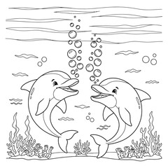 The dolphins are blowing round-shaped bubbles to each other.