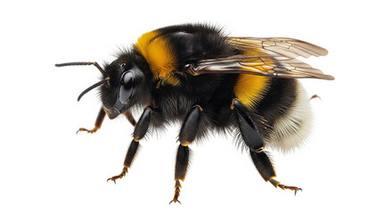 Close-up of a Fuzzy Bumblebee Insect on an Isolated transparent background