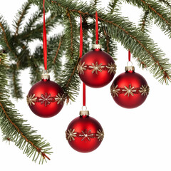 christmas decoration with red baubles isolated  