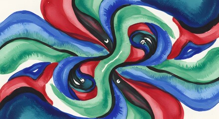 Abstract Watercolor Painting with Spiraling Shapes