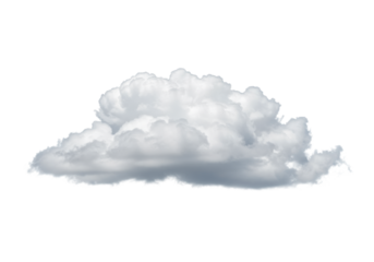 Pristine volumetric white cumulus cloud with soft textures, floating against a seamless transparent studio background with soft lighting, low angle, concept of business innovation and potential