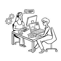 Work in the office on the computer line