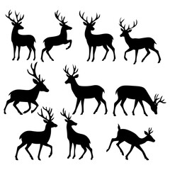 Silhouettes Deer Vector Illustration Set