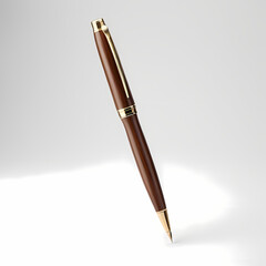 elegant ballpoint pen with wooden handle isolated 