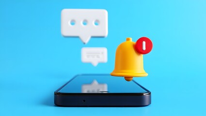 Get notified new message alert notification bell on smartphone mockup illustration