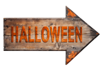 Vintage Wooden Arrow Halloween Sign with Bright Orange Letters for Halloween Seasonal Decor