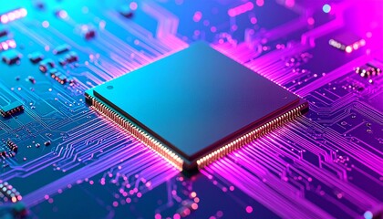Technological marvel: A captivating depiction of a central processing unit, with its intricate circuits glowing in a radiant display of innovation. Highlighting the core of modern computing.