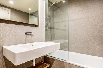 Modern bathroom interior in minimal scandinavian style, 3d render