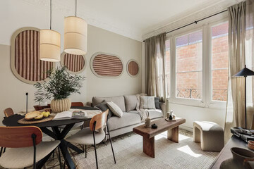 Modern luxury apartment interior in minimal scandinavian style, 3d rendering