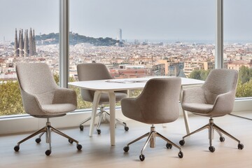 Modern meeting room with panoramic city view