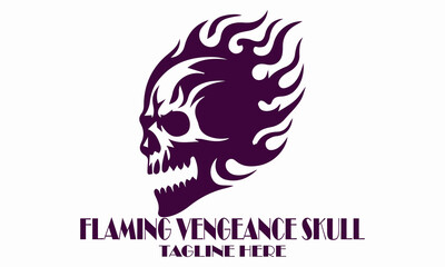Flaming vengeance skull vector illustration, flaming vengeance skull logo design with white background