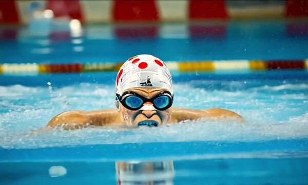 A swimmer is executing a powerful butterfly stroke