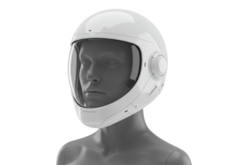 transparent futuristic helmet, clear oval visor on matte gray mannequin, transparent studio, soft light, no harsh shadows, concept of artificial intelligence