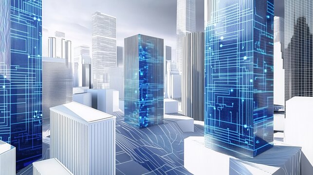 Futuristic Cityscape with Circuit Board Skyscrapers