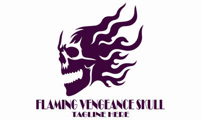 Flaming vengeance skull vector illustration, flaming vengeance skull logo design with white background