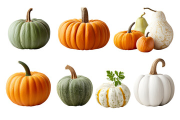 Colorful pumpkins on transparent bg