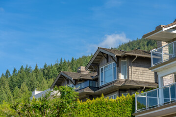 Top of luxury house with shingle roof and nice windows in Summer in Vancouver, Canada, North...