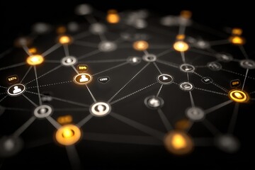 Network diagram of reputation economy with interconnected nodes, profile icons, trust scores, feedback