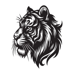 Striking Black and White Tiger Head Illustration Depicting Wildlife Beauty and Feline Grace in a Stylized Manner
