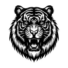 Striking Black and White Tiger Head Illustration A Powerful Symbol of Strength and Ferocity An Illustrative Design