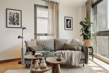 Modern luxury apartment interior in minimal scandinavian style, 3d rendering