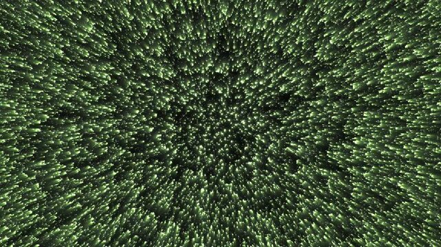 Shining Green Light Trails Moving from Center into the Dark Background LOOP