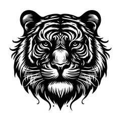 Monochrome Tiger Head with Ornate Striped Pattern A Striking Wildlife Illustration With Ornamental Detail