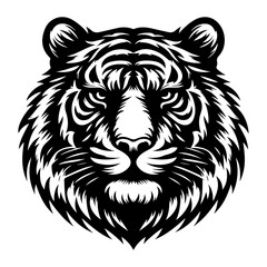 Striking Black and White Tiger Head Illustration A Powerful Symbol of Strength and Beauty Detailed Feline Art