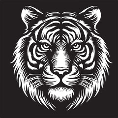 Striking Monochrome Tiger Illustration A Bold Contrast of Black and White Depicting Strength and Majesty