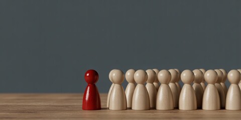 Red Figure Standing Out from Crowd, unique talent and business leadership, individual success.